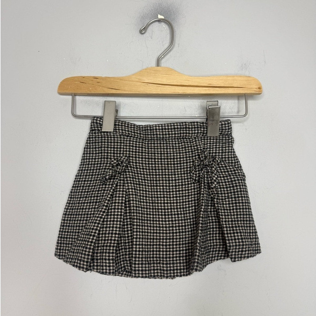 zara brown cream plaid skirt bows 2Y