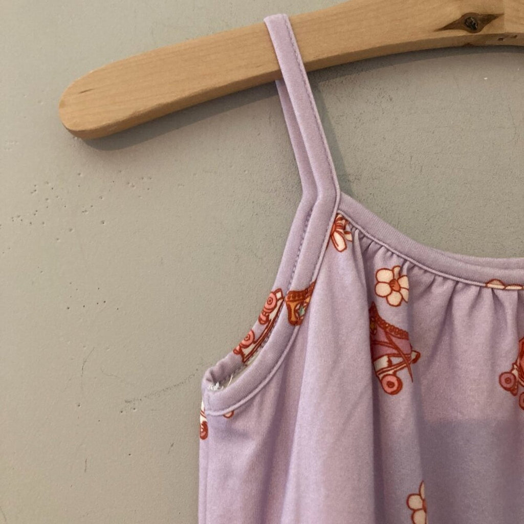 bird & bean purple rollerskate romper 4Y