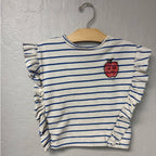 zara girls' blue and cream stripe top 5-6Y