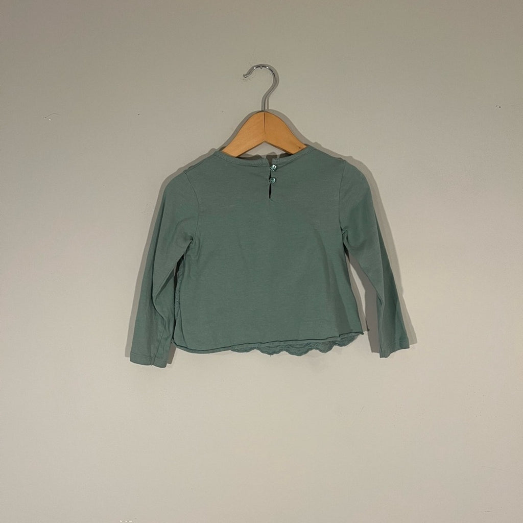 zara girls' green long-sleeve tee with bow 6-9M