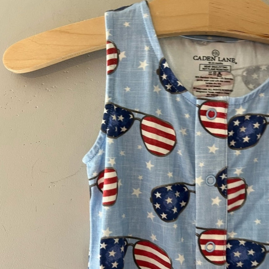 caden lane romper flag shortie romper 18-24M