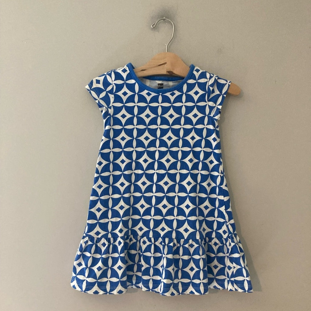 tea collection blue white tile print dress 4Y