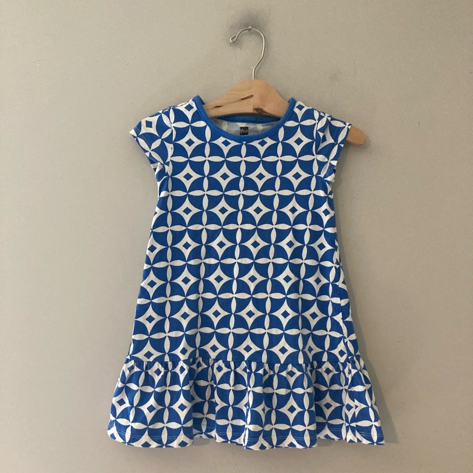 tea collection blue white tile print dress 4Y