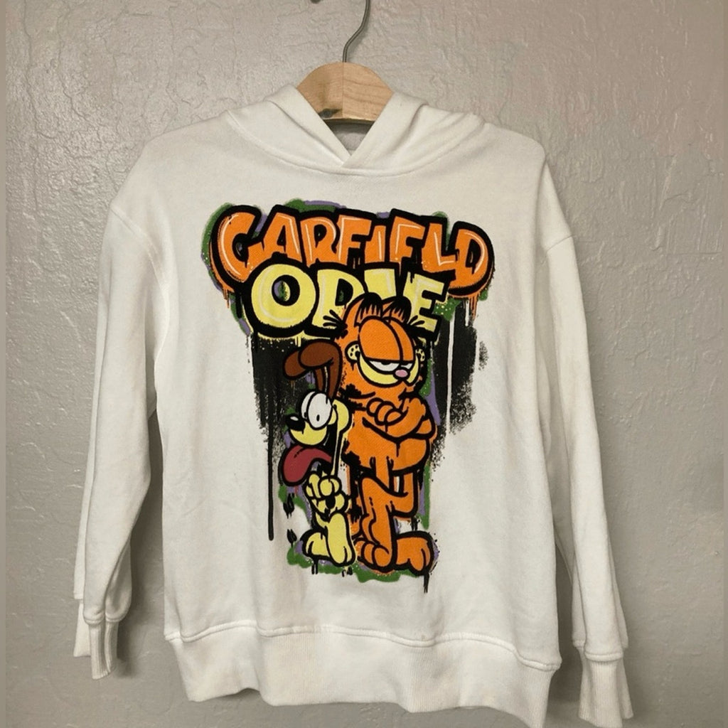 zara boys' white garfield hoodie 8-9Y
