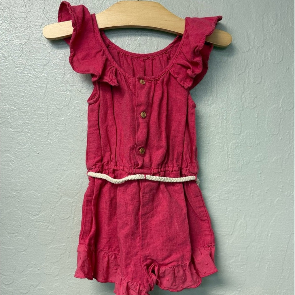 zara girls' pink linen romper 18-24M