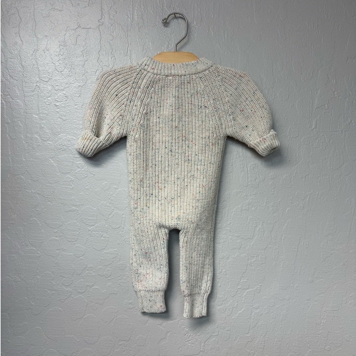 oat gender neutral confetti beige sweater romper 0-6M