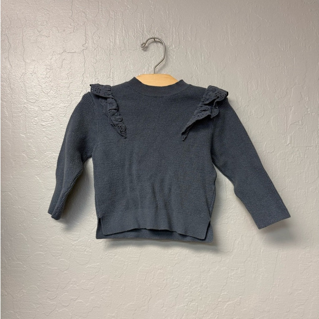 zara gray knit eyelet top 2-3Y
