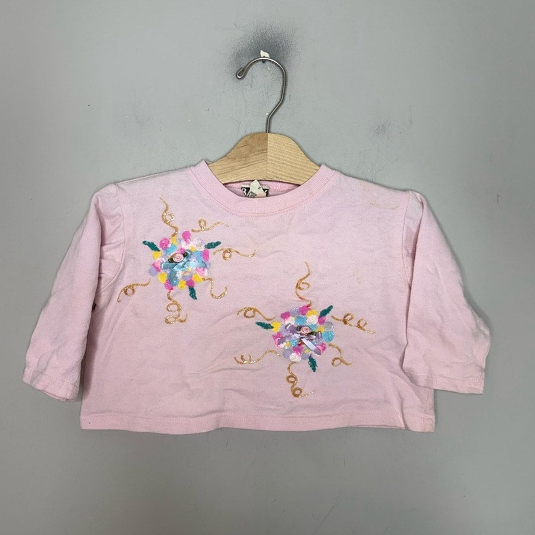 vintage girls' boxy crop tee pink rosette 3Y
