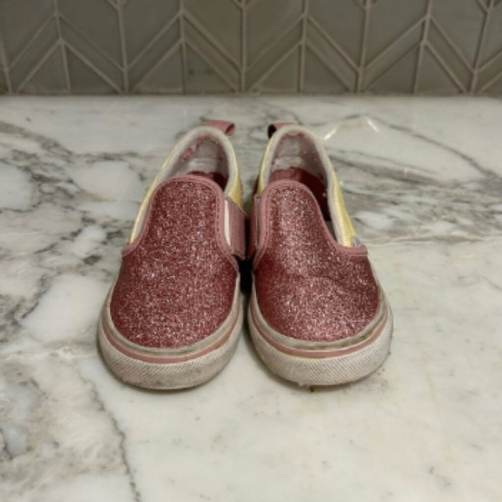 vans girls' pink glitter sneakers 6c
