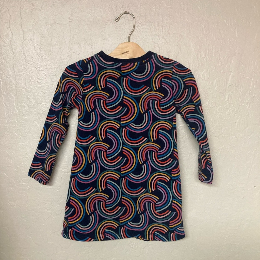 hanna andersson girls' navy rainbow dress 4Y