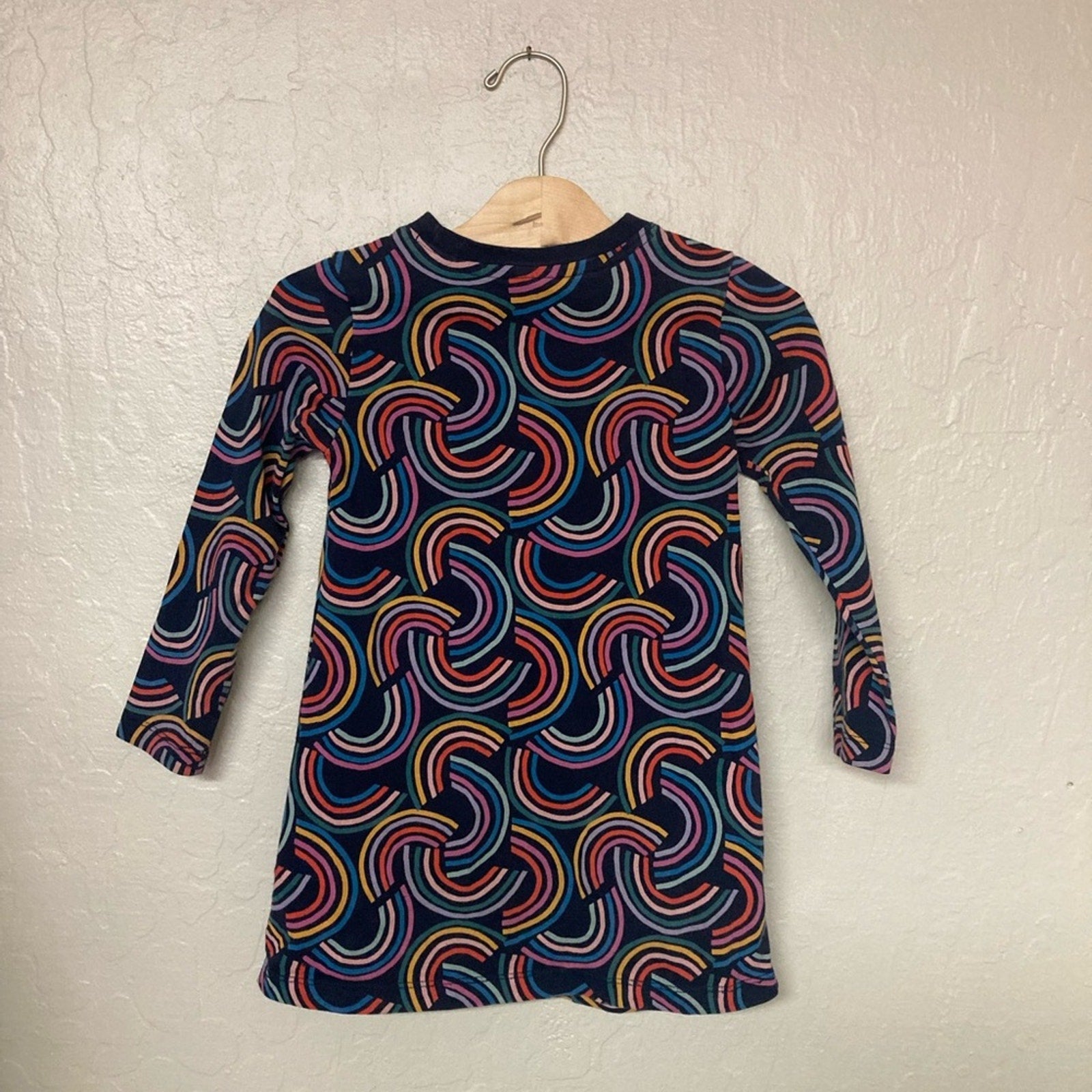 hanna andersson girls' navy rainbow dress 4Y