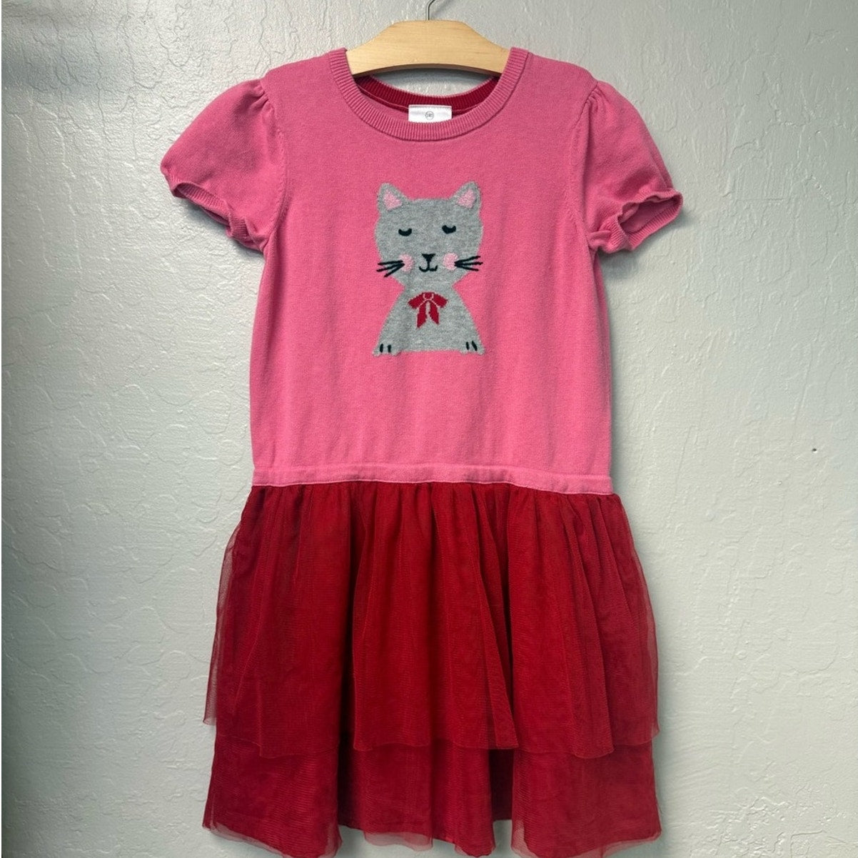 hanna andersson combo dress with pink cat and red tulle 10Y