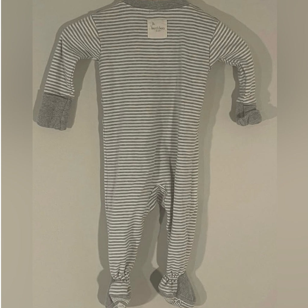 burt's bees baby gray stripe footie 0-3M