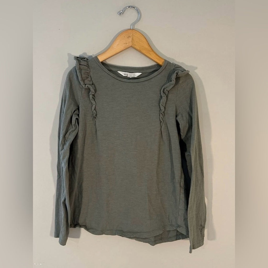 h&m girls' green long-sleeve tee 8-10Y