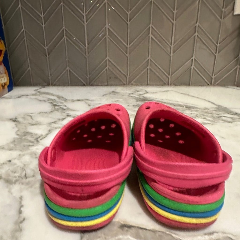 crocs girls' pink rainbow shoes 9c