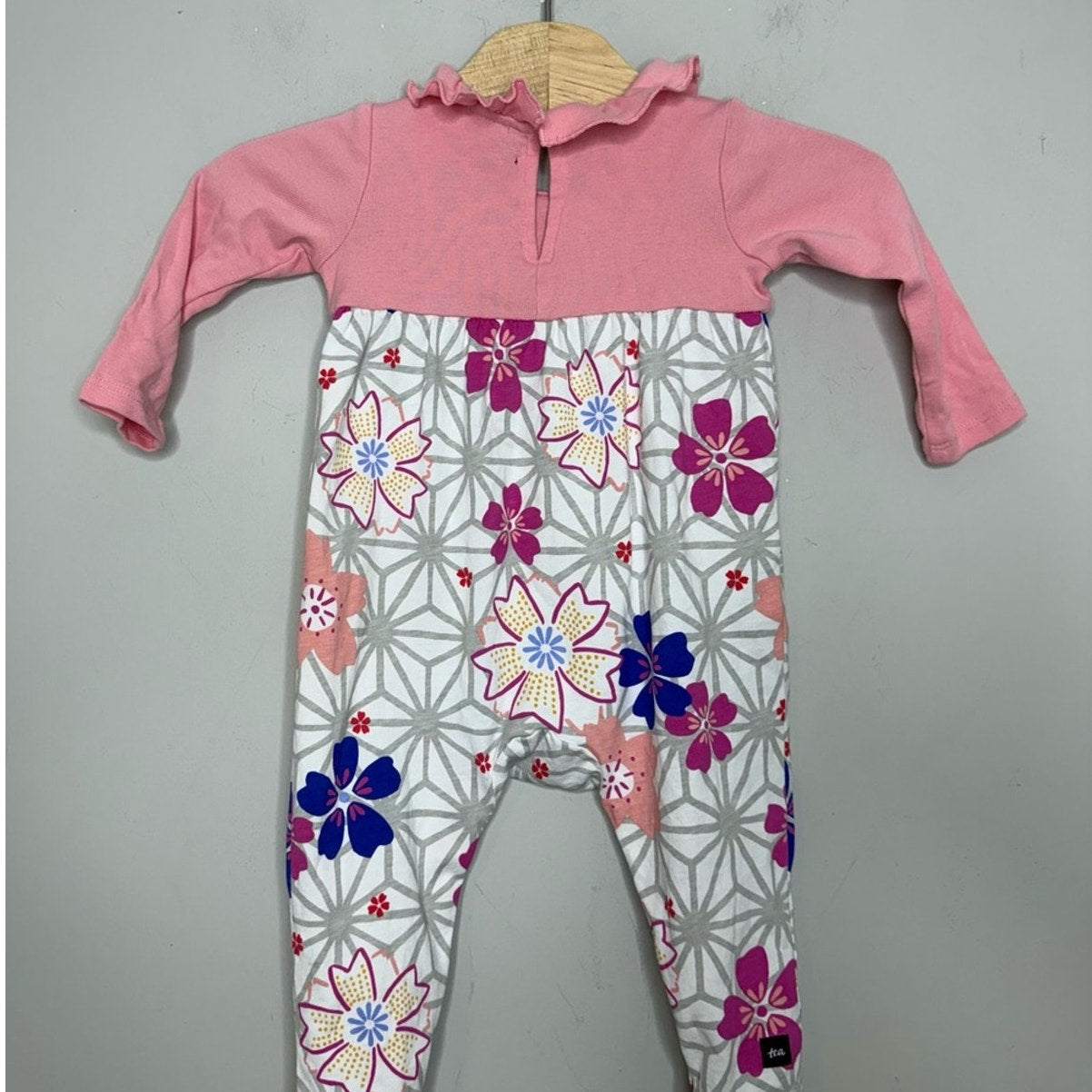 tea collection pink floral romper 6-9M