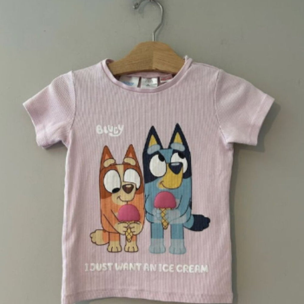 zara x bluey girls' pink ribbed tee 6Y