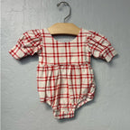 ollie jay red plaid cream romper 6-12M