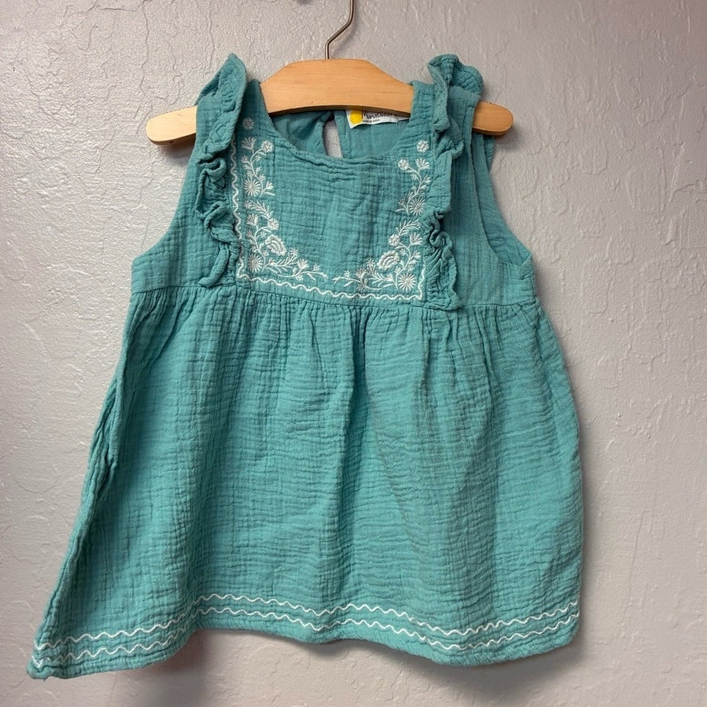mini boden girls' teal floral tunic top 7-8Y
