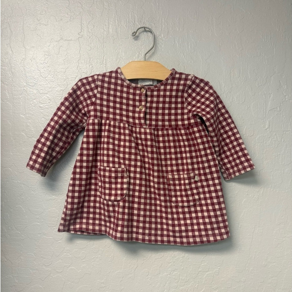 zara dark red gingham long sleeve dress 2-3Y