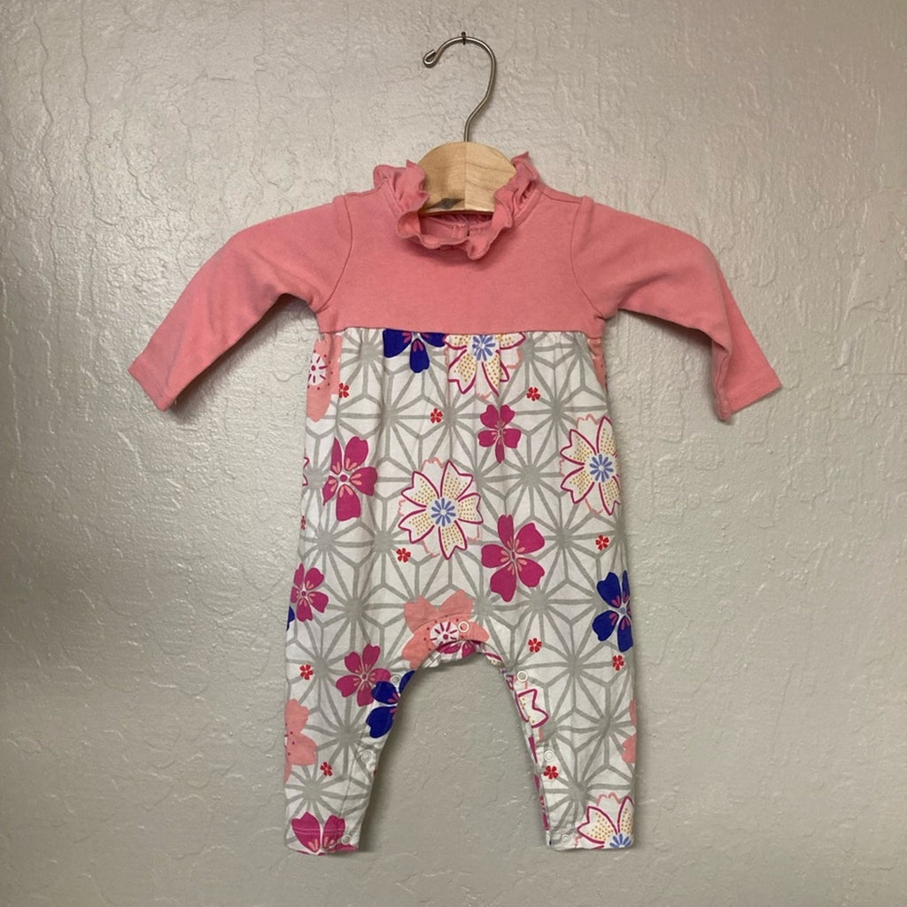 tea collection pink floral romper 3-6M