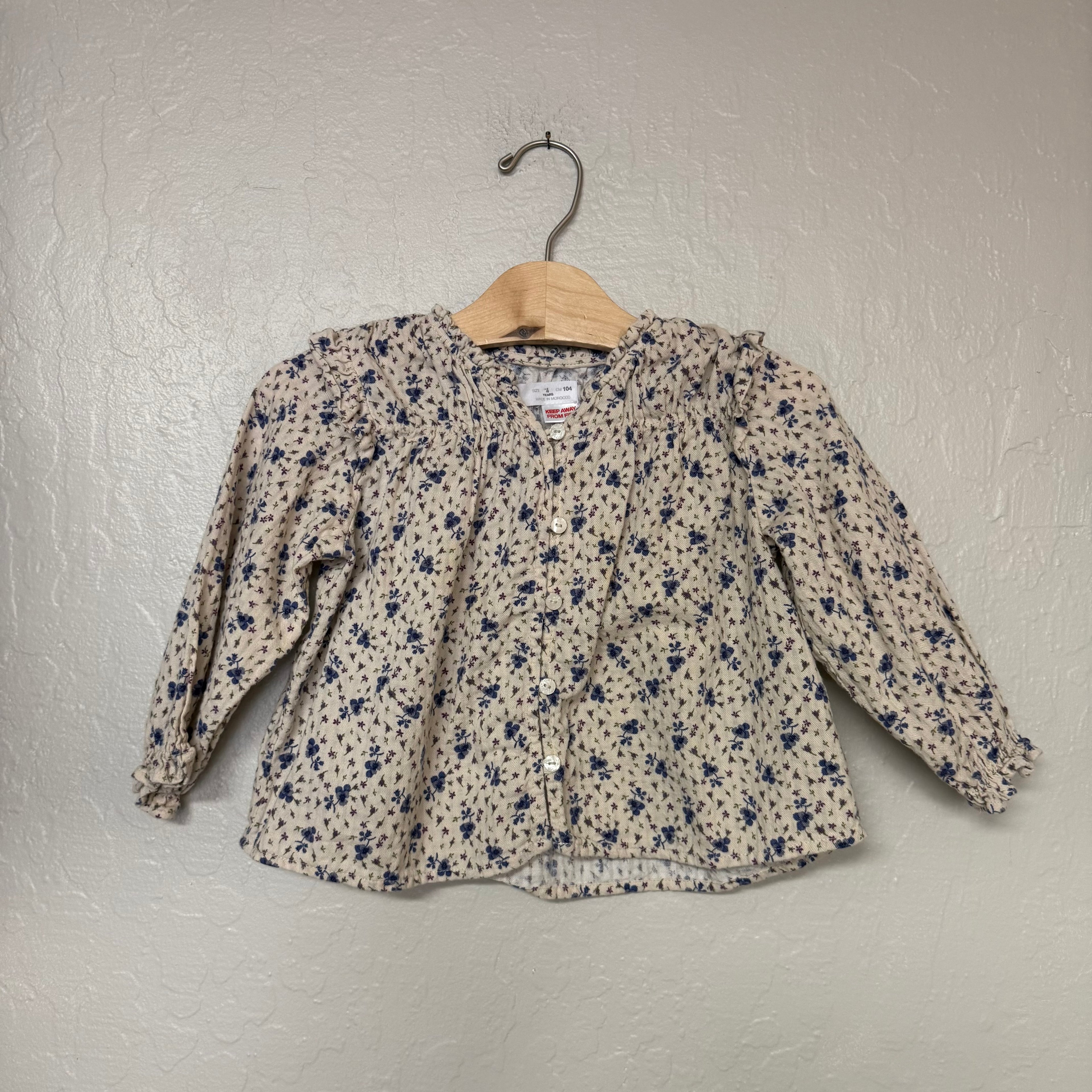 zara cream floral blouse 4Y