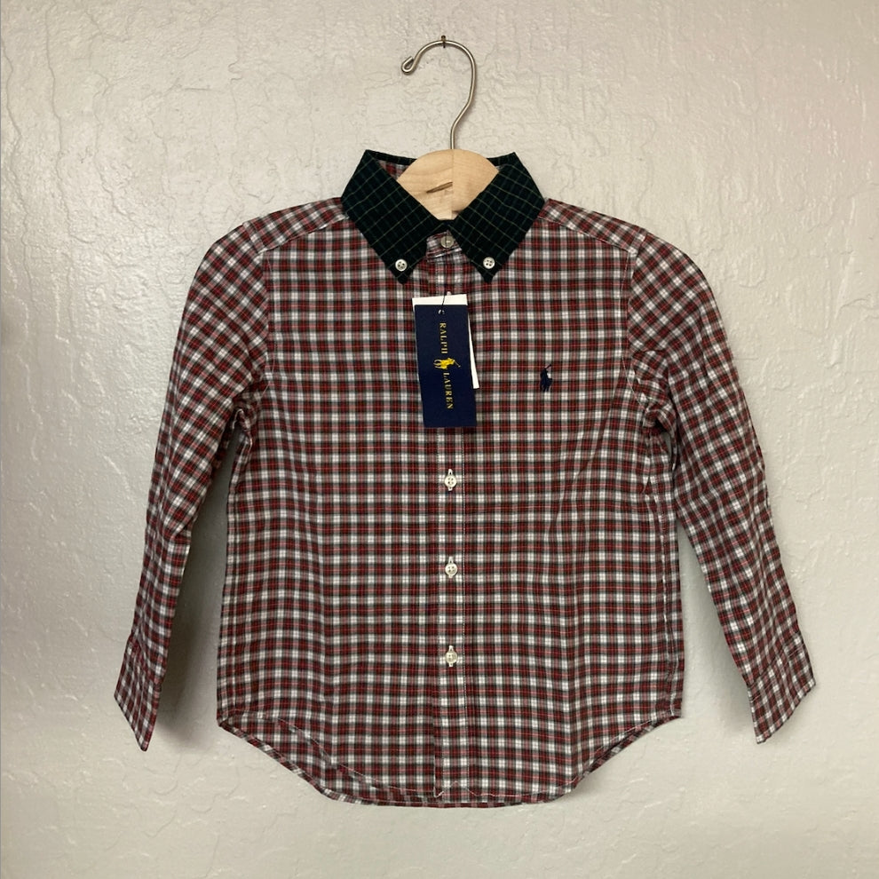 ralph lauren boys' red plaid button-down 4Y NWT