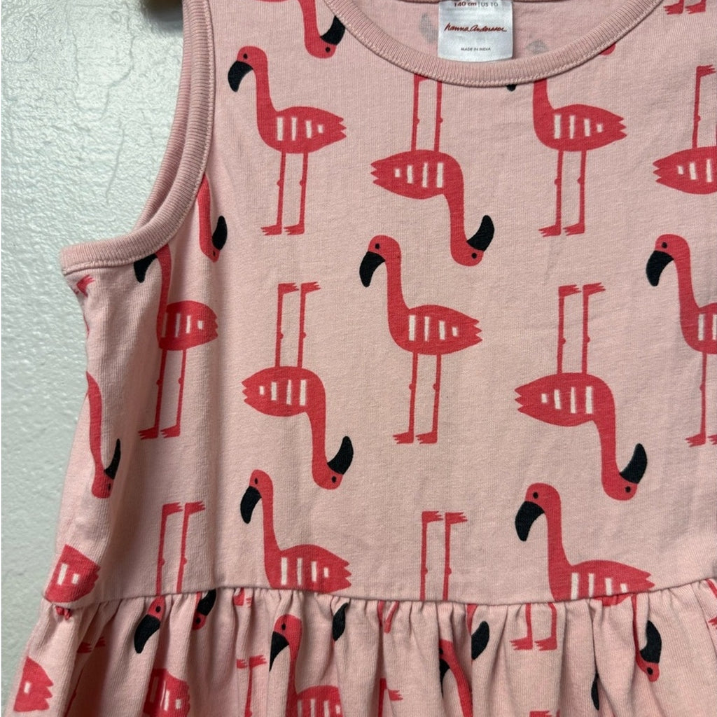 hanna andersson pink flamingo dress 10Y