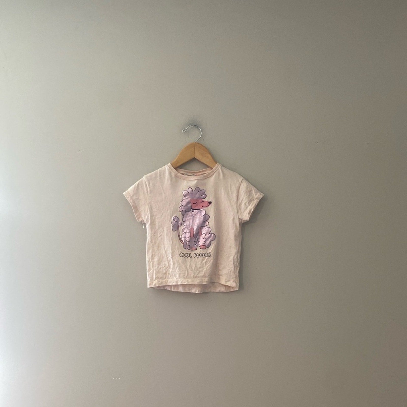 zara girls' pink tee‎ dog metallic graphic 9-12M