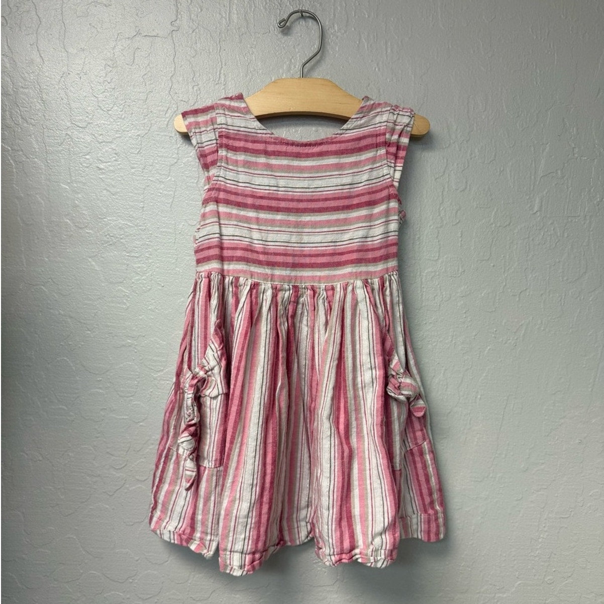 mayoral pink stripe linen dress 5Y