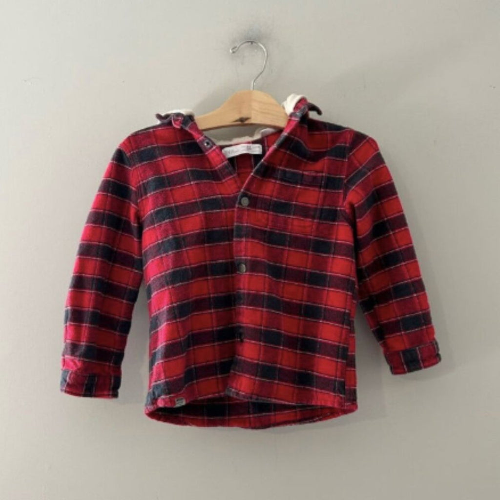 zara boys' plaid hooded sweatshirt 4-5Y