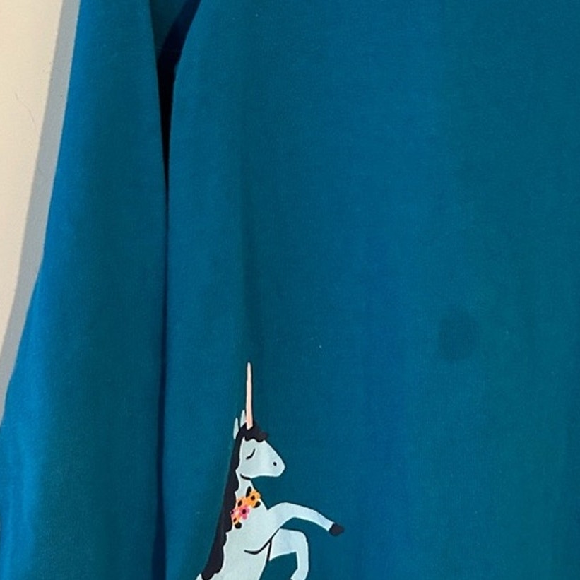 hanna andersson blue dress unicorn pockets 6-7Y