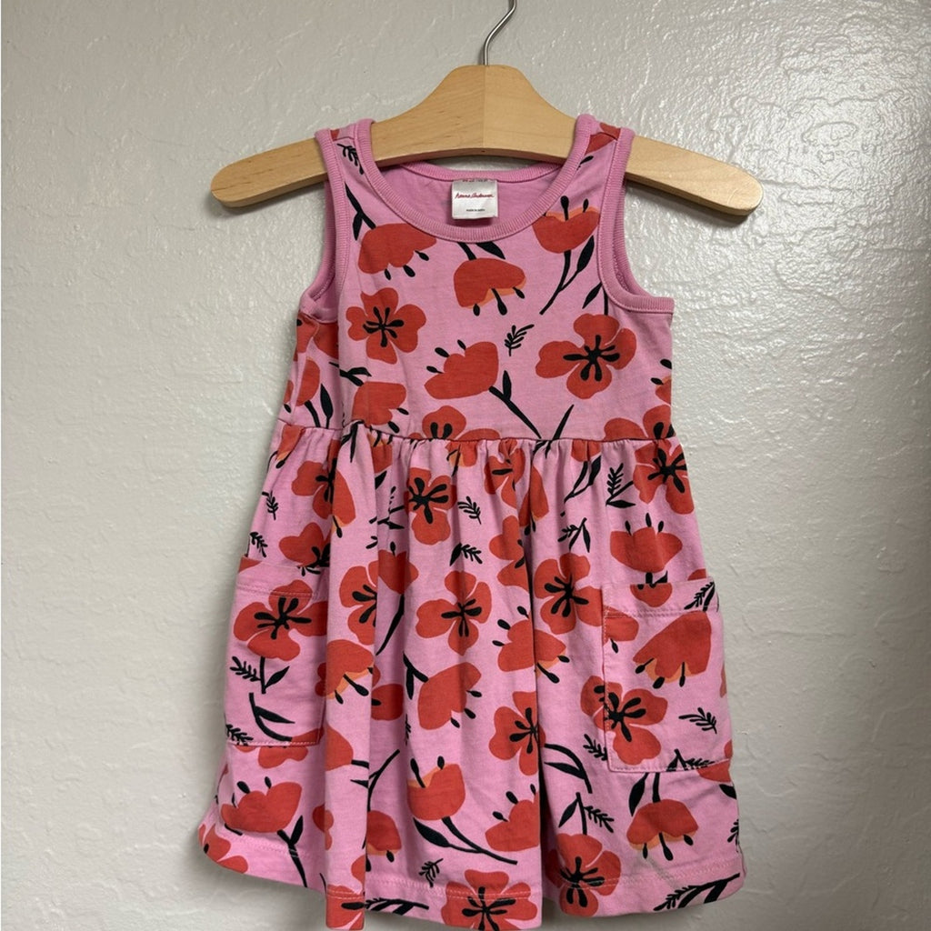 hanna andersson girls' pink floral dress 3T