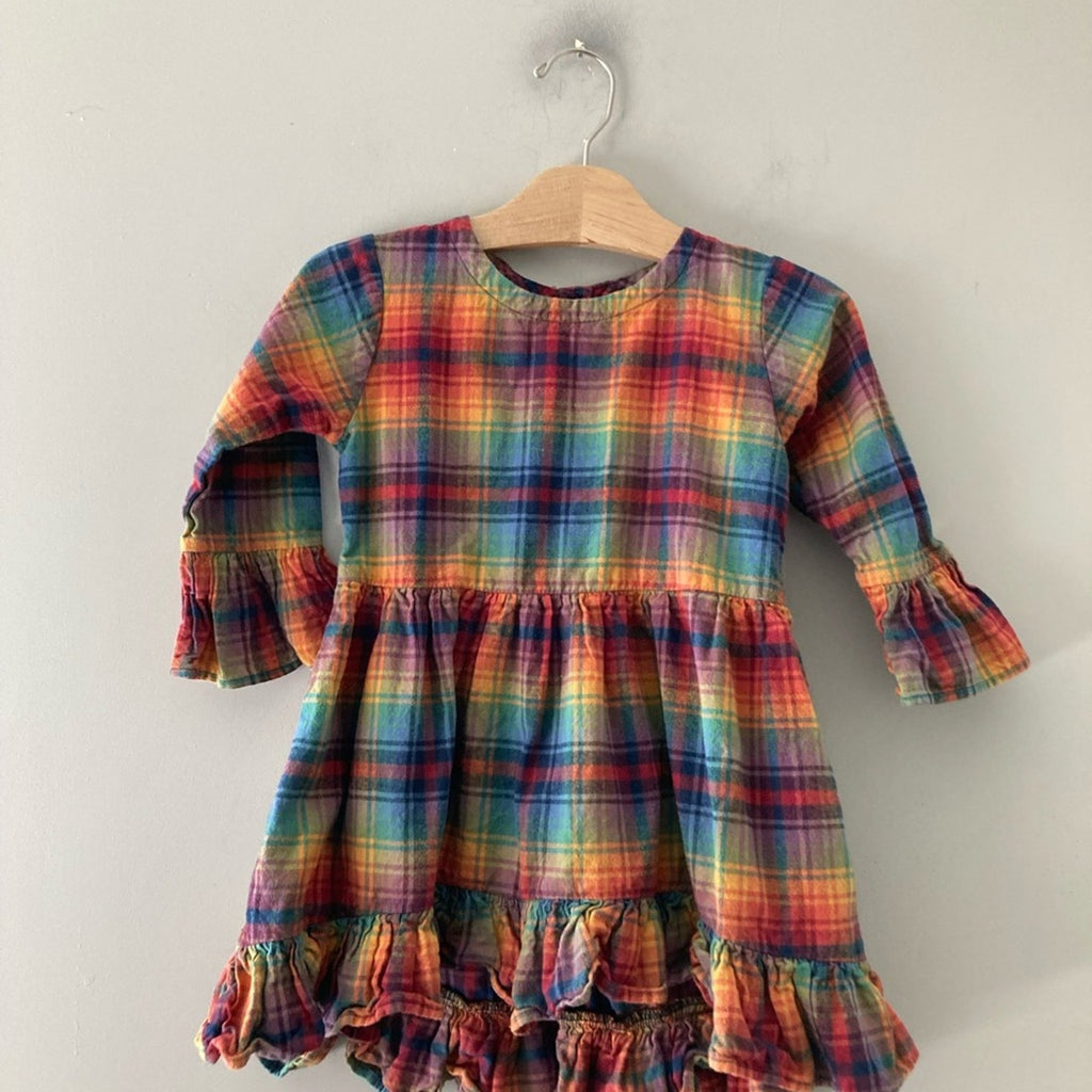 rufflebutts plaid long-sleeve tiered dress‎ 6Y