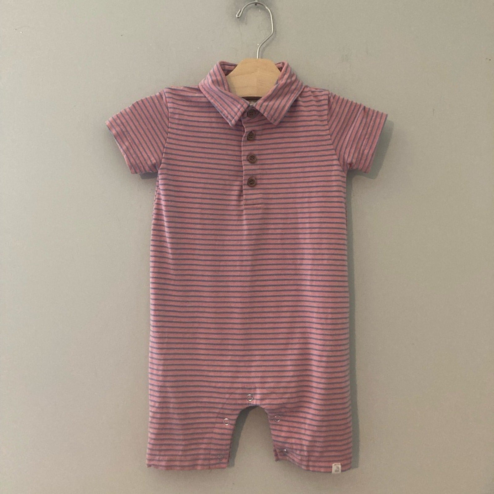 me & henry boys' pink stripe romper 18-24M