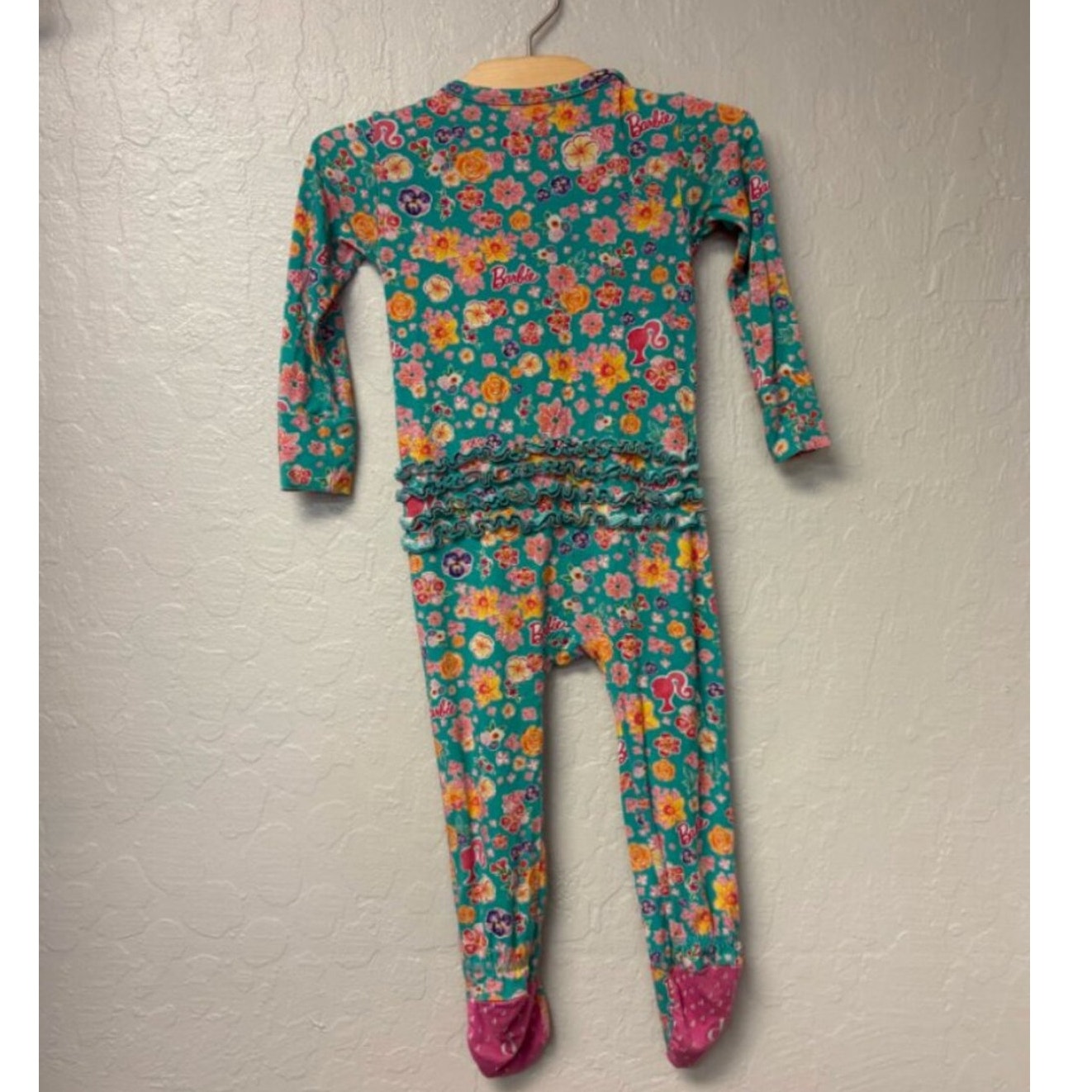 posh peanut x barbie blue floral footie 18-24M