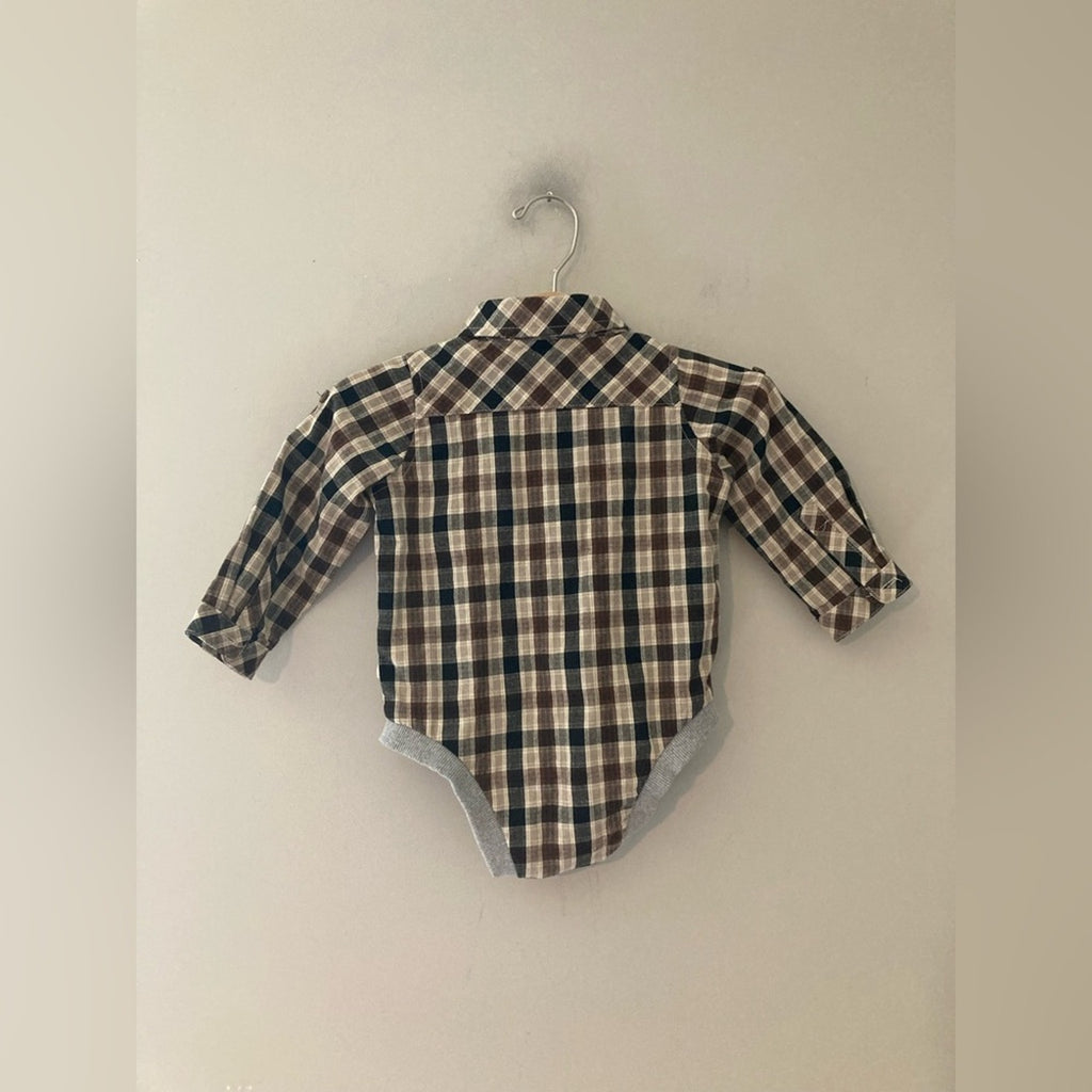 me & henry boys' brown plaid button-down bodysuit 12-18M