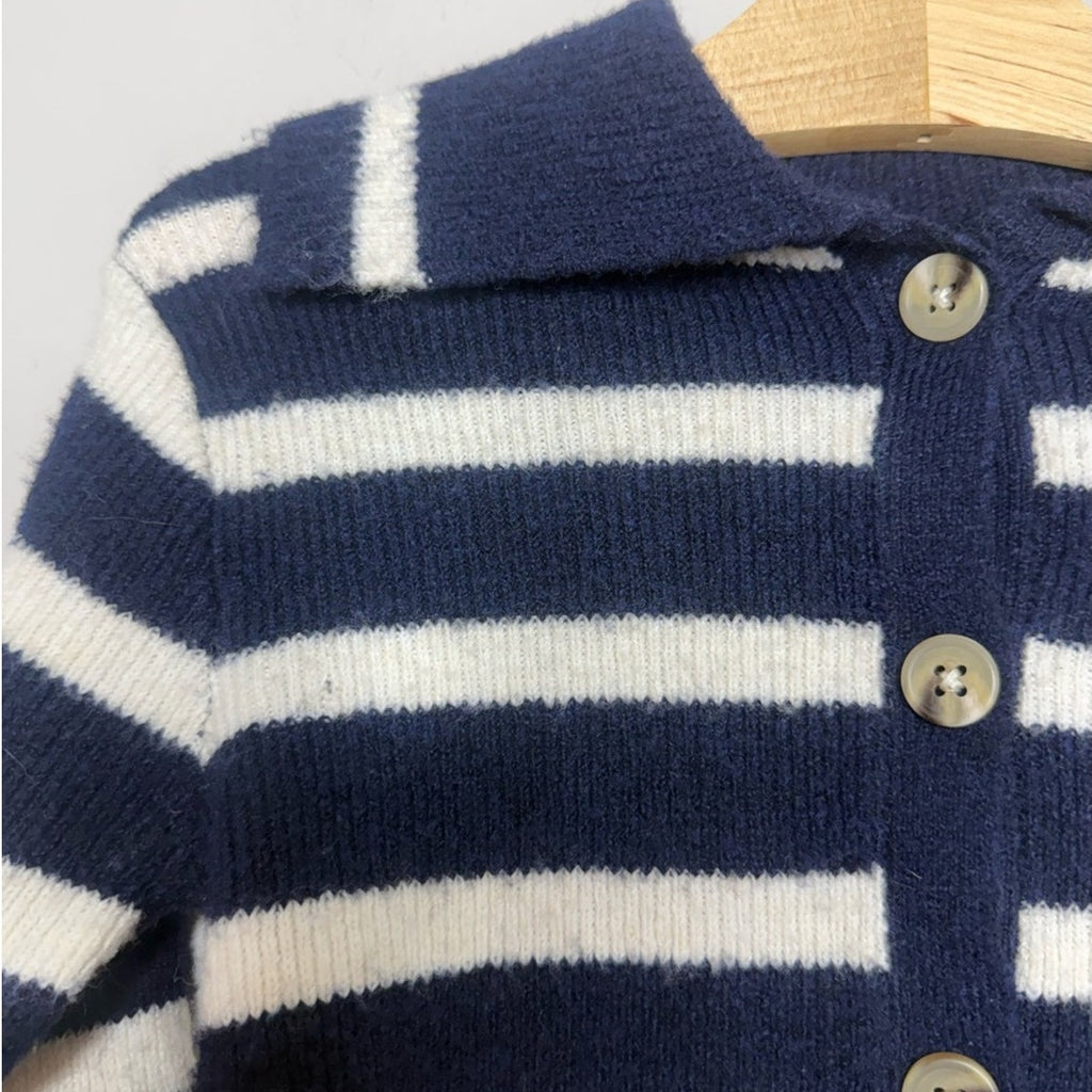 zara navy blue cream collared cardigan 12-18M