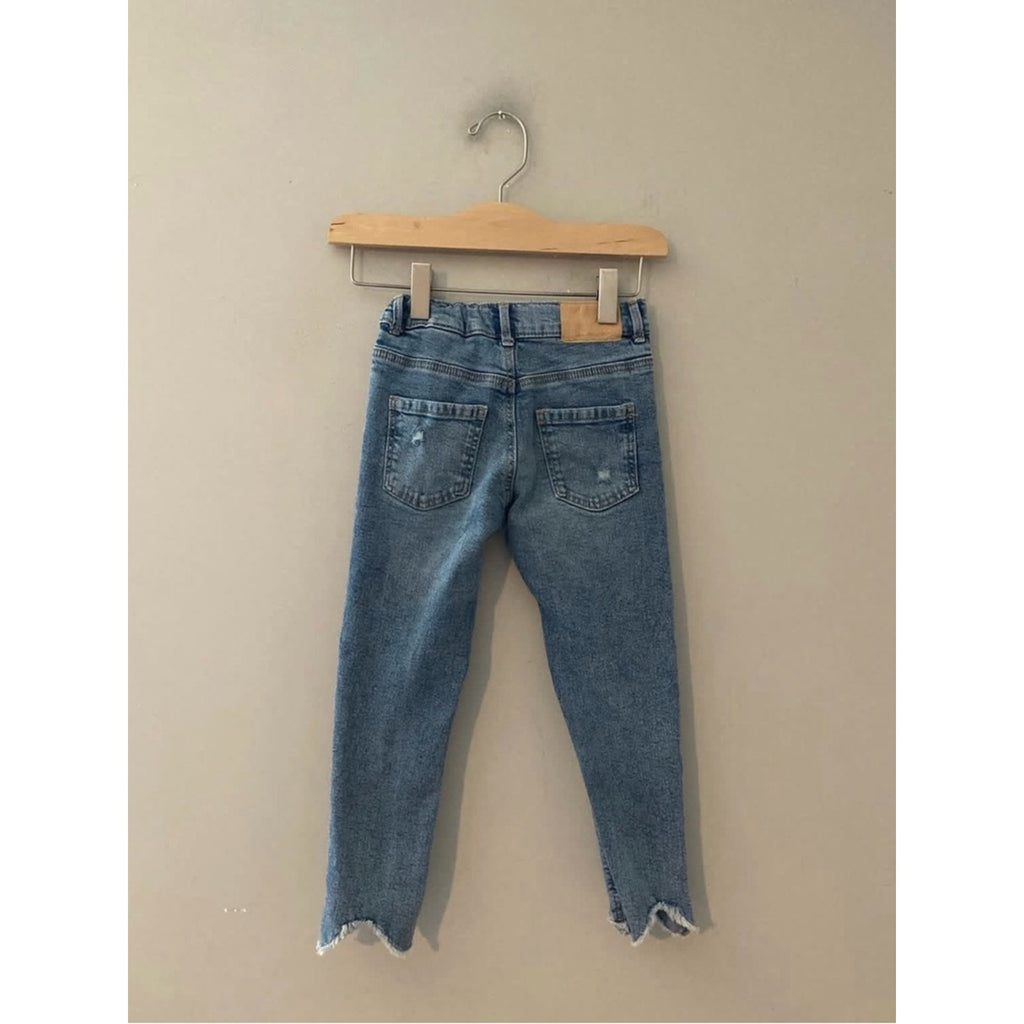 zara girls jeans high waist uneven hem 4-5Y