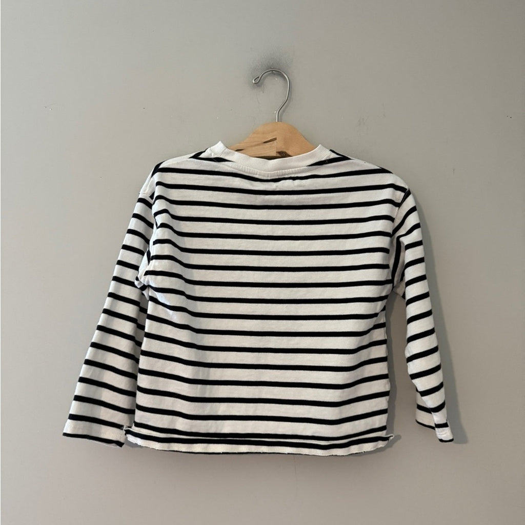 zara cream black stripe long-sleeve tee 6-7Y