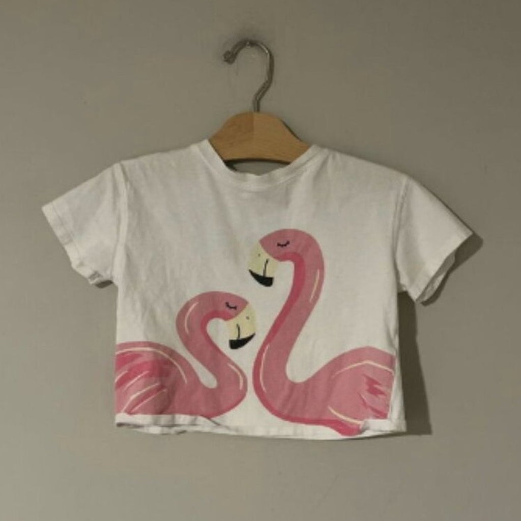 zara girls' white flamingo tee 6Y