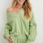 aerie green sweatshirt double v SMALL