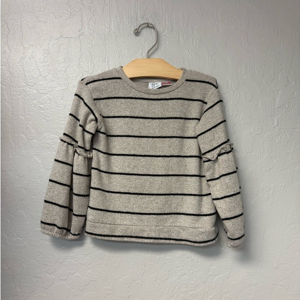 zara girls' beige stripe knit sweater 3-4Y