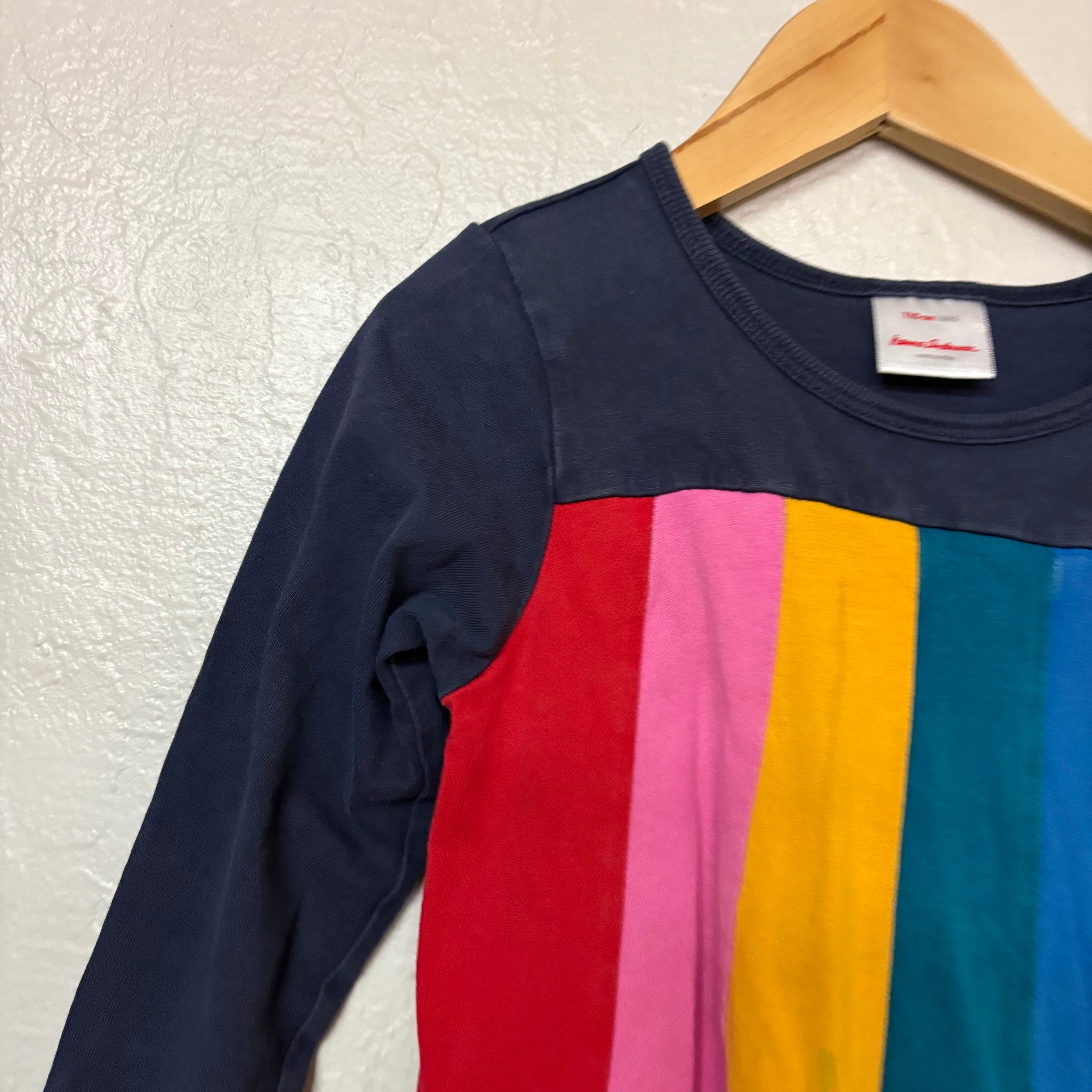 hanna andersson long sleeve dress vertical rainbow stripes 5T