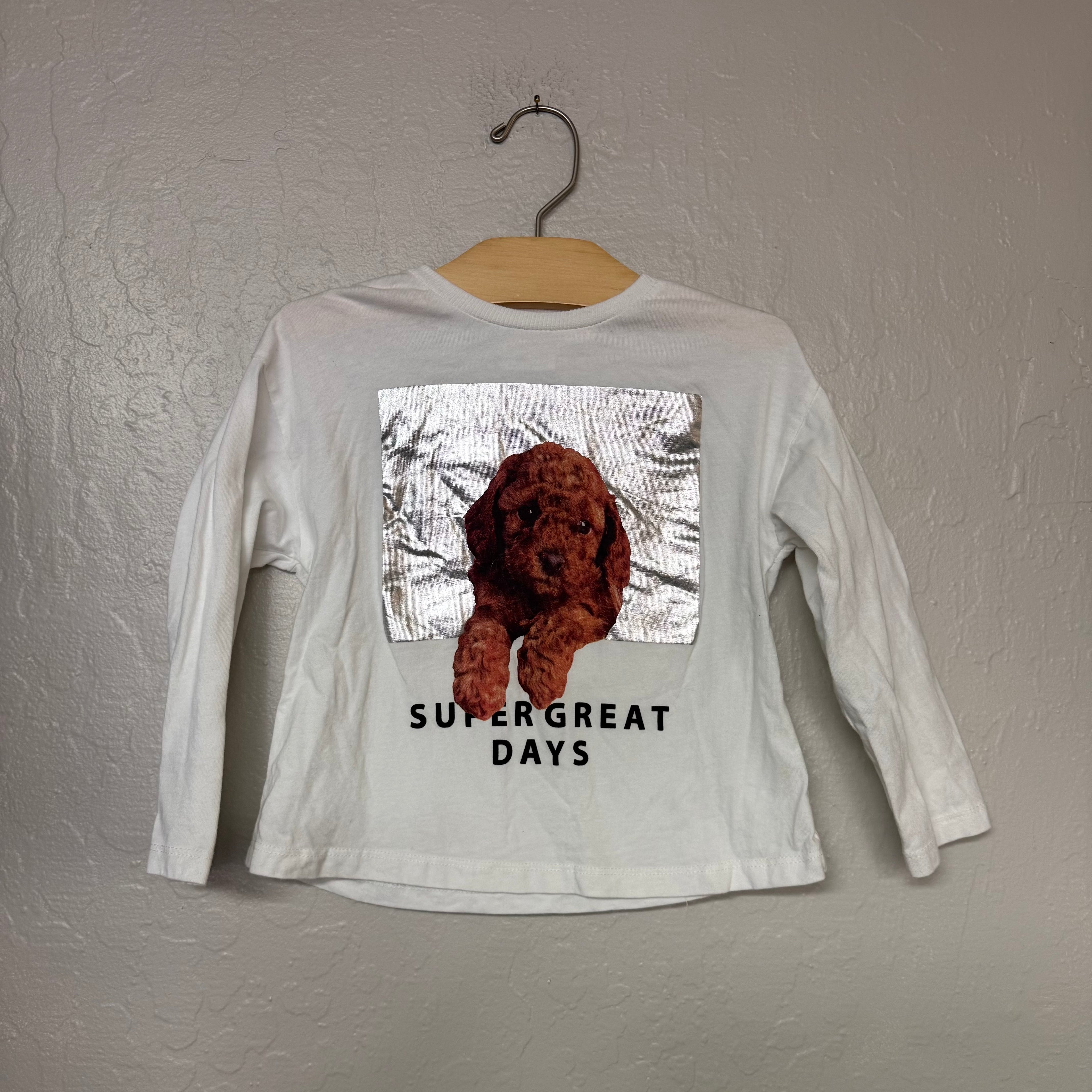 zara girls white dog graphic long-sleeve tee 3-4Y
