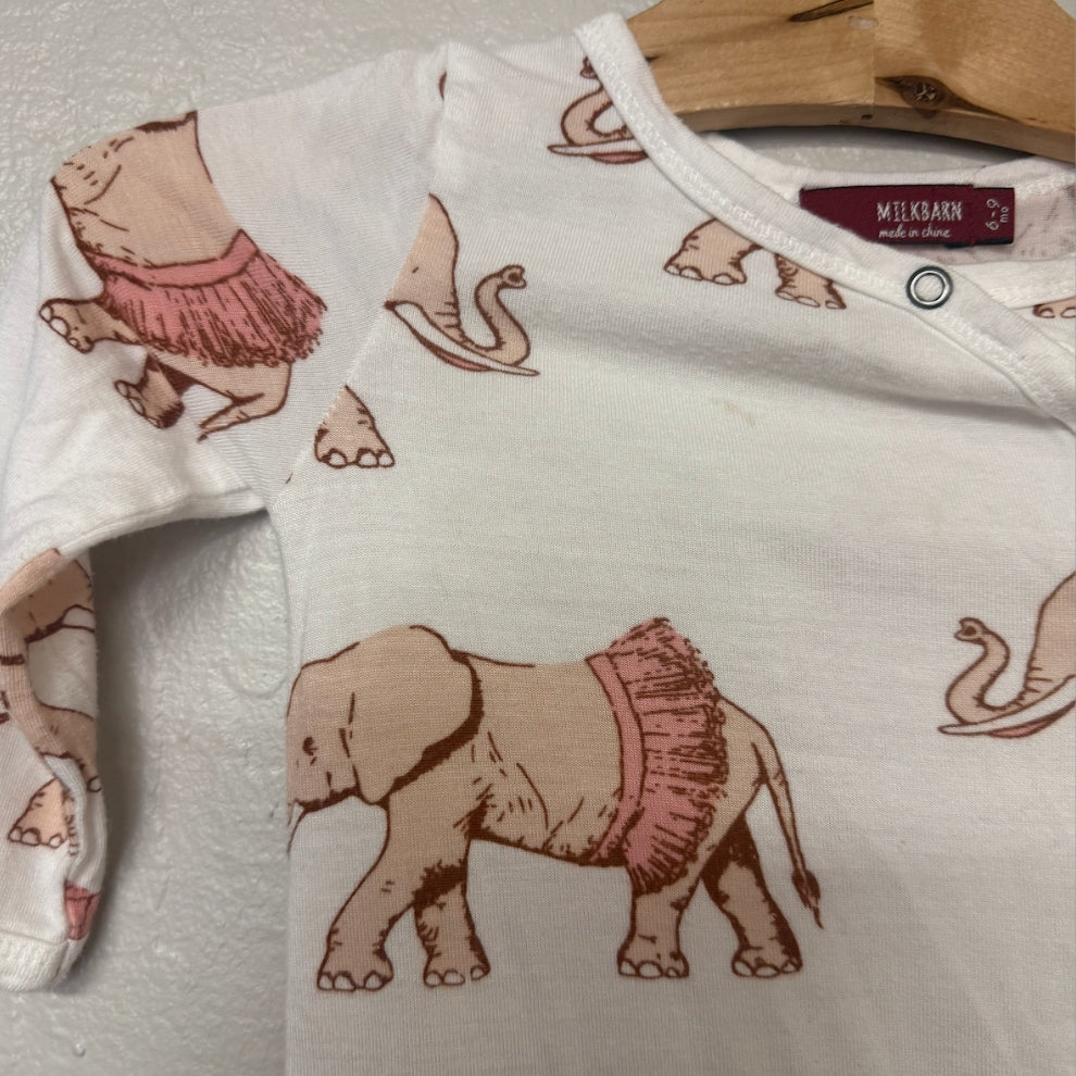 milkbarn elephant print girls' footie 6-9M