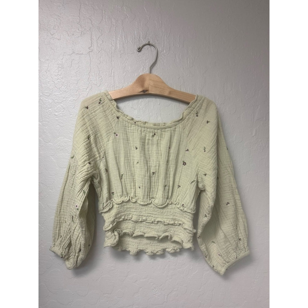zara girls' embroidered green floral blouse 8Y