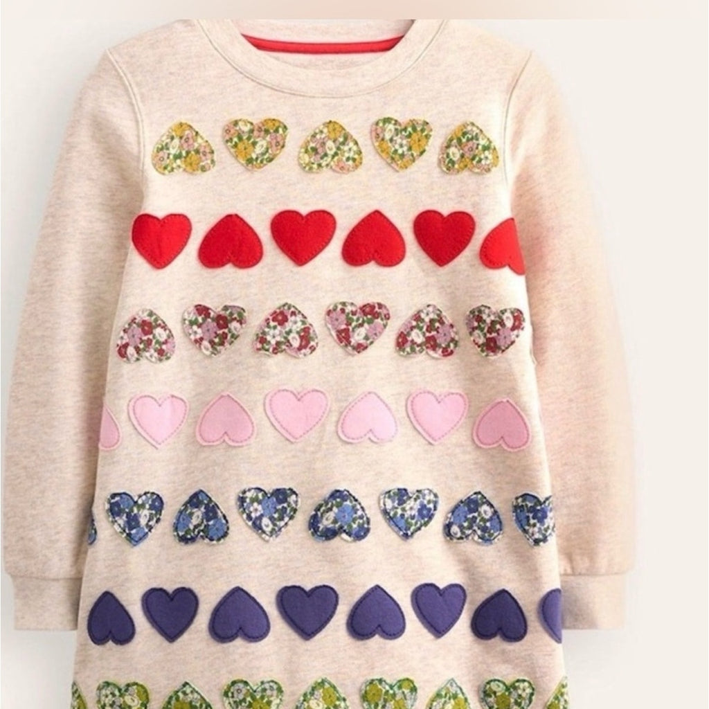 girls mini boden 5-6 patchwork hearts dress