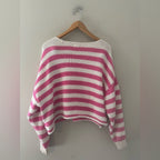 aerie off-shoulder pink white stripe sweater XL