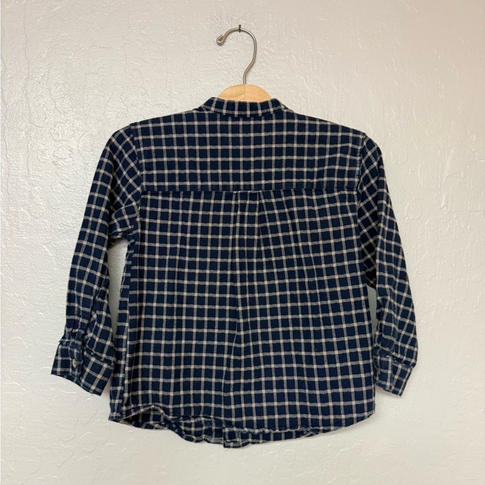 zara boys' navy checked button-down 5Y